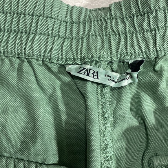 ZARA PAPERBACK PANTS WITH CONTRASTING BELT GREEN Sz L - Picture 13 of 16